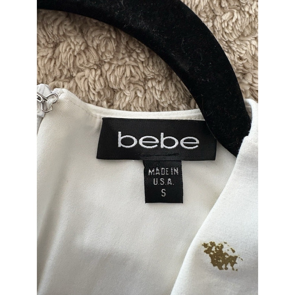 Beautiful Bebe  White & Gold Peplum  Lined Dress XS Celebrity Fave🔥 - Picture 13 of 16